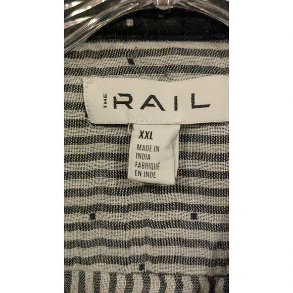 The‎ Rail Mens XXL Short Sleeve Button Up Shirt Dark Wash Dot Stripe - Picture 3 of 6